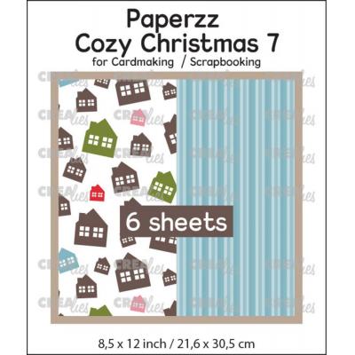 Crealies Paperzz Cozy Christmas - Houses + Blue Stripes