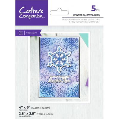 Crafter's Companion 3D Embossing Folder, Dies + Stamps - Winter Snowflakes