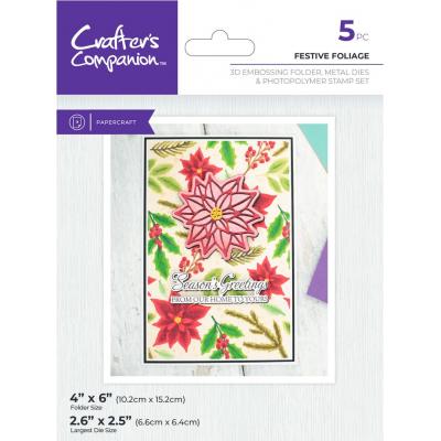 Crafter's Companion 3D Embossing Folder, Dies + Stamps - Festive Foliage